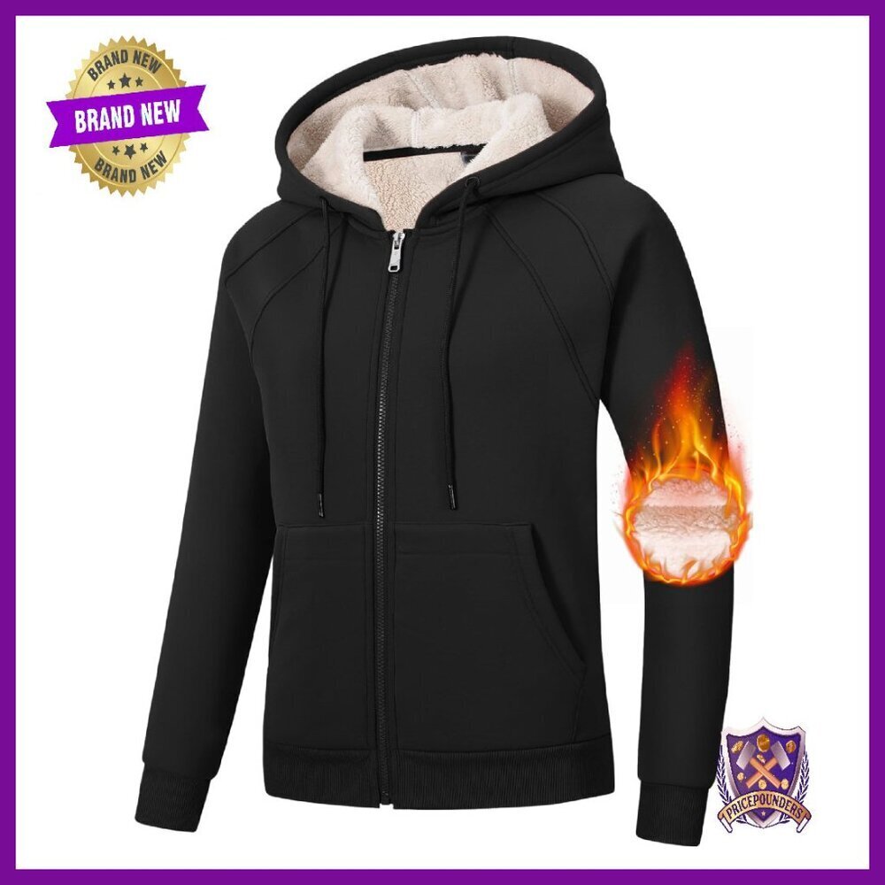 Women's Sherpa Lined Fleece Zip Hoodie with Pockets - Cozy Winter Jacket
